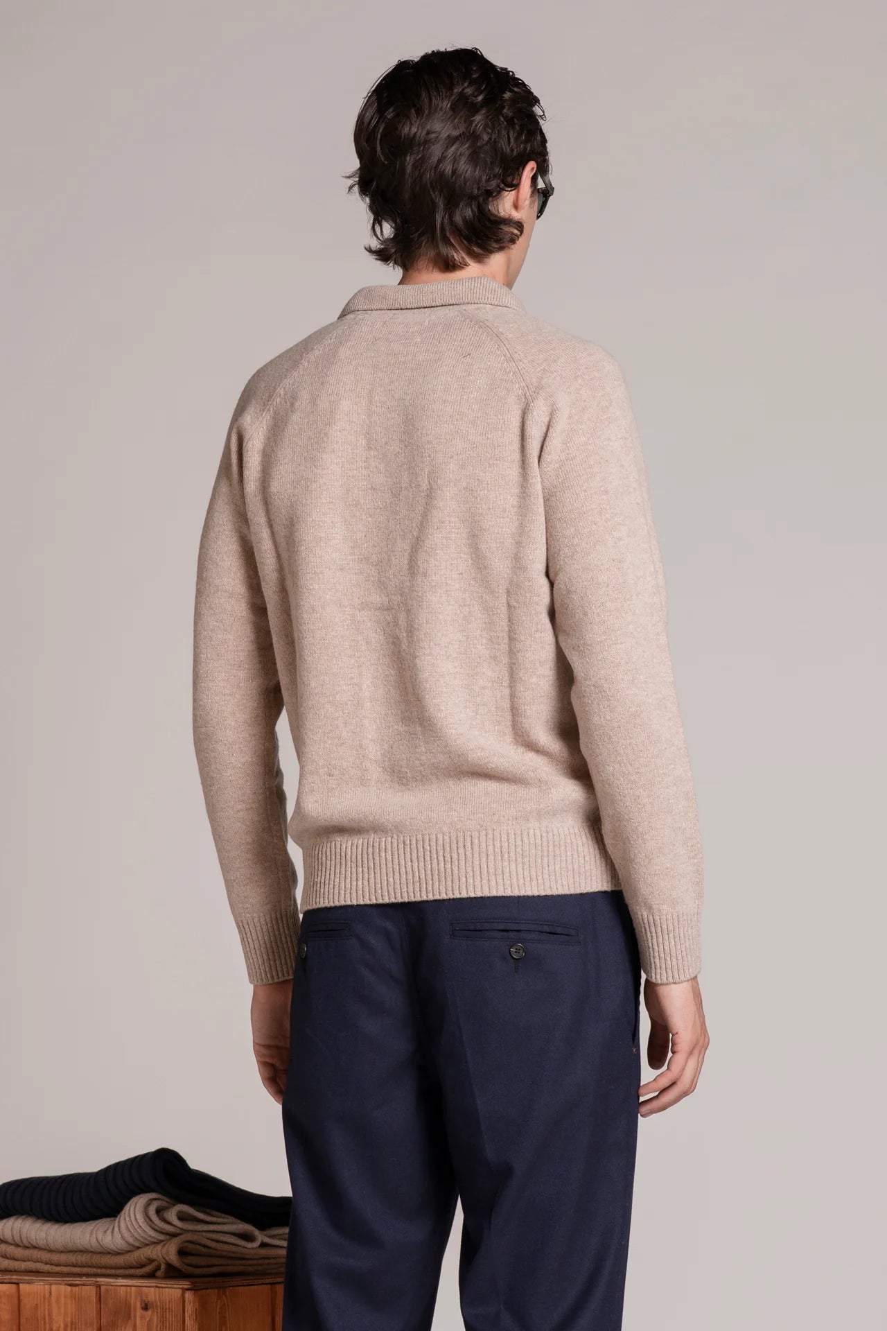 COLIN POLO SWEATER IN LAMBSWOOL LT. BEIGE