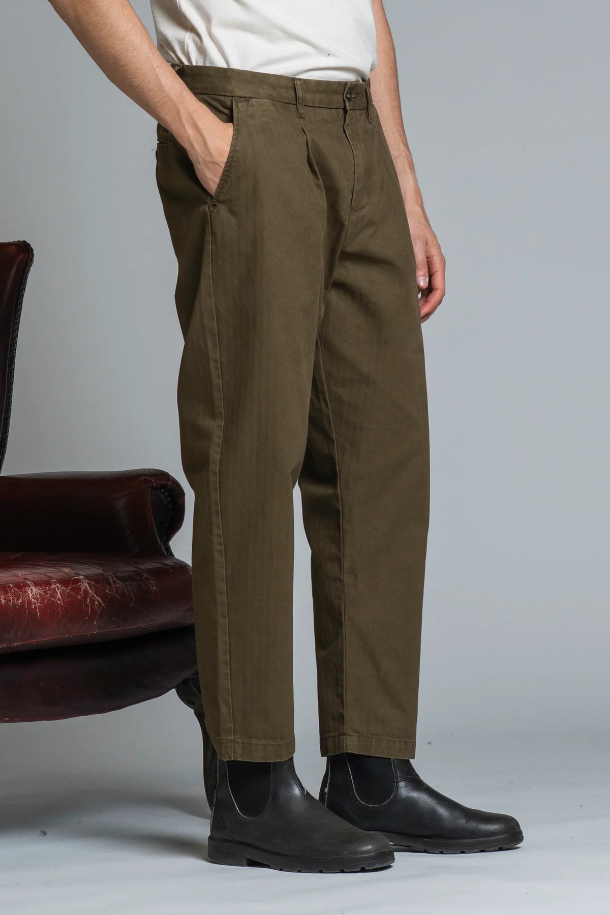 IMPURE PANTALONE KYSON PINCES LUNGA IN HERRIGBONE MUD