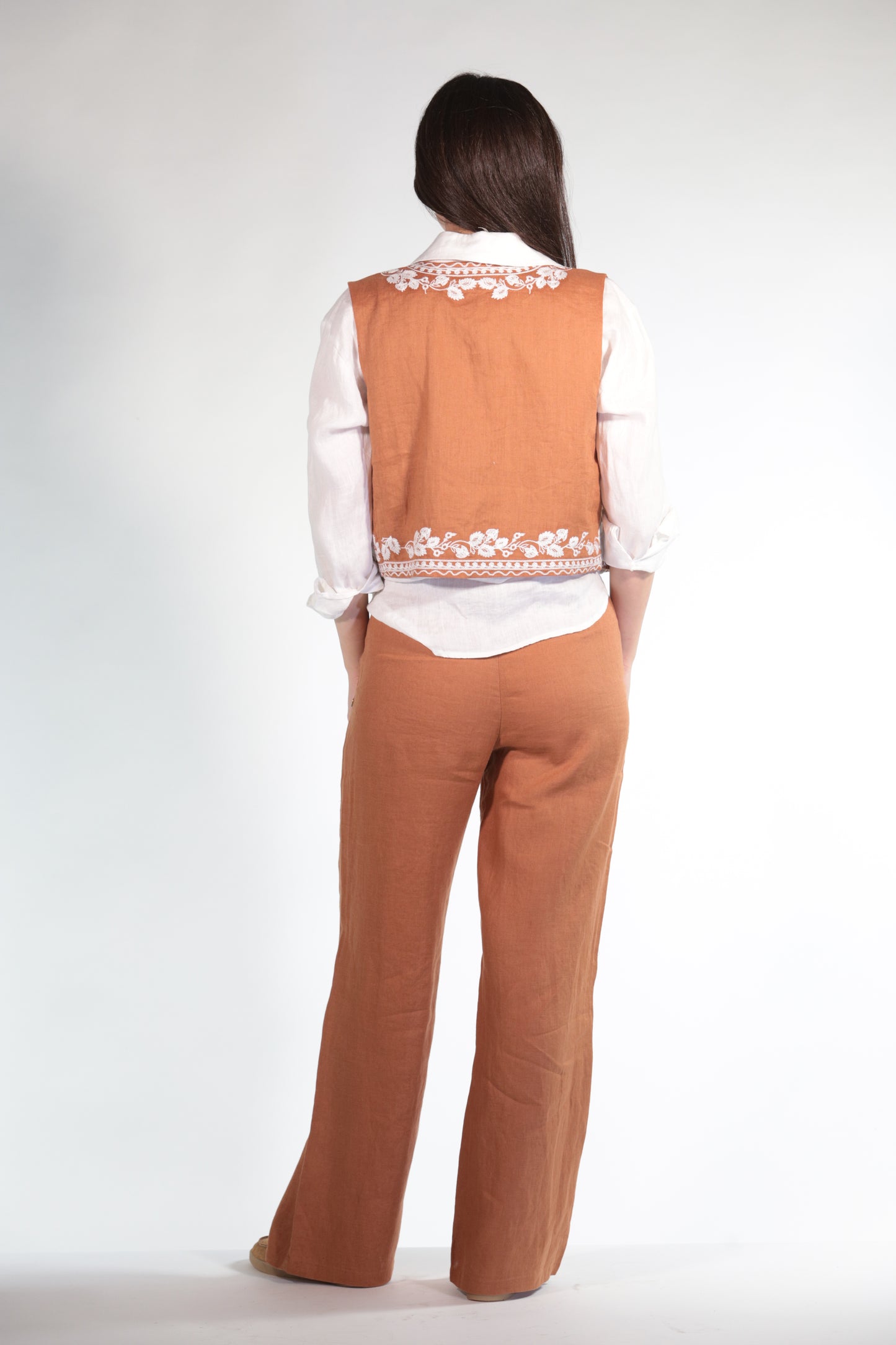 MARIKA PANTALACCIO IN PURO LINO ORANGE