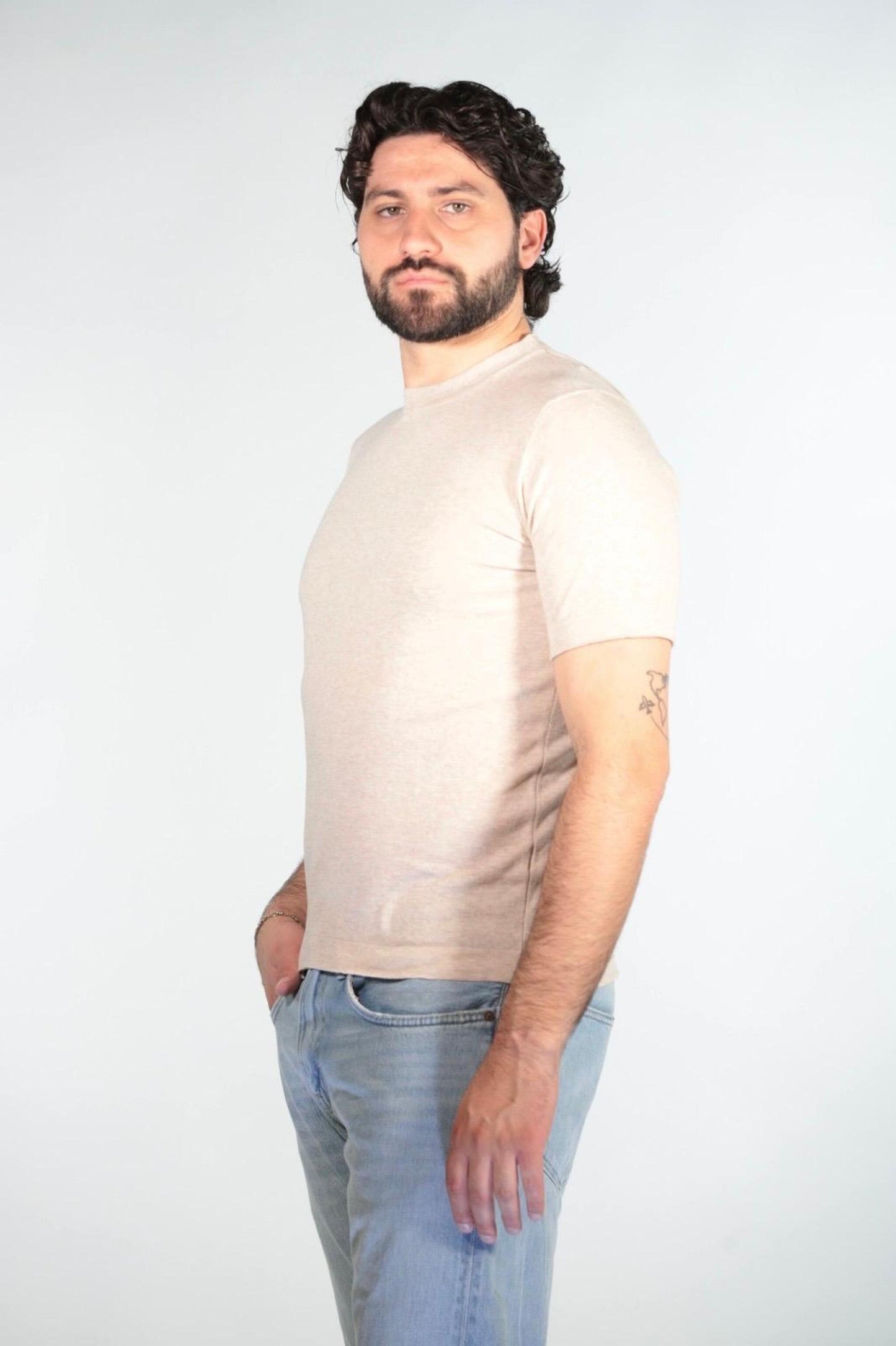 RETOIS T-SHIRT IN FILO MERCERIZZATO BEIGE