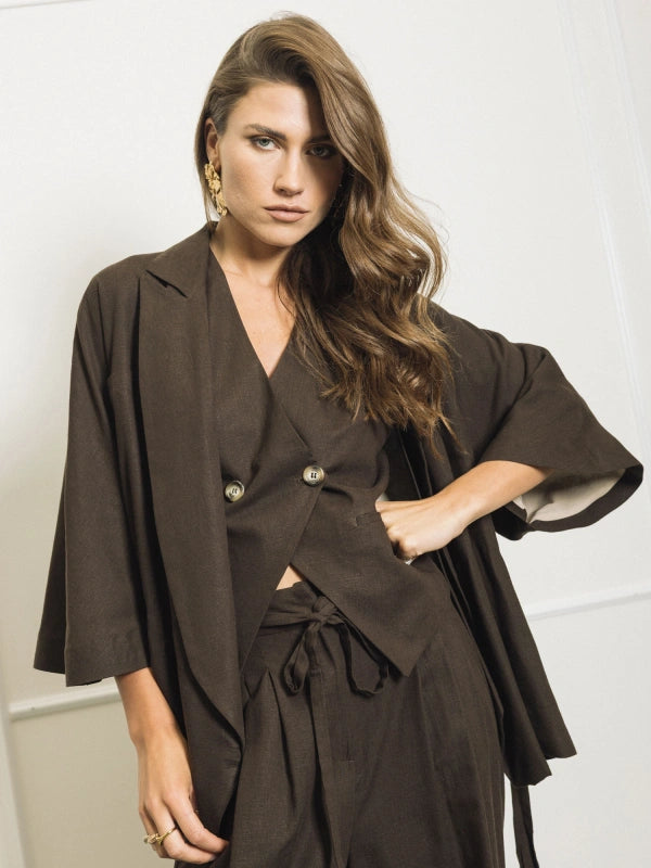 BLAZER KIMONO IN LINO BROWN