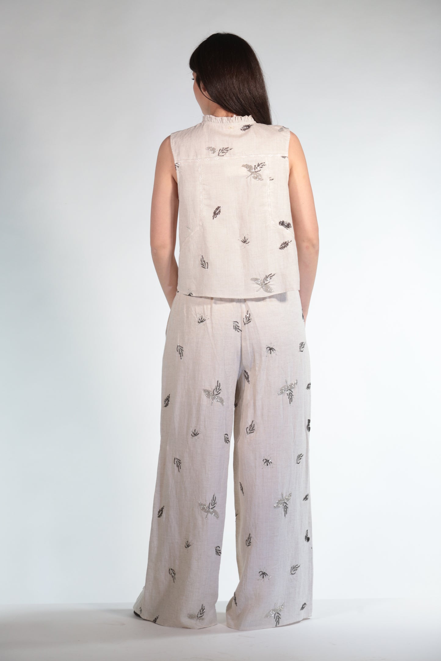 MARTA GILET IN MISTO LINO BEIGE