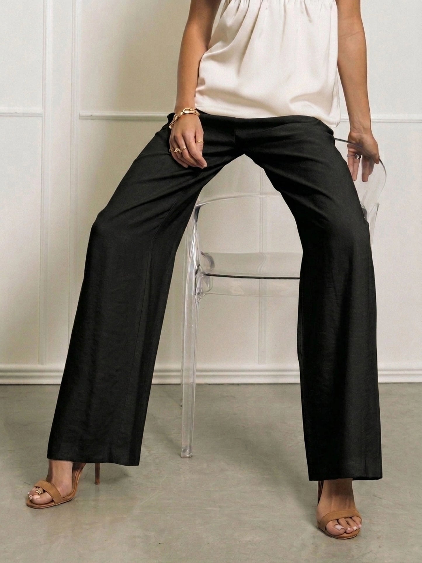 PANTALONE PALAZZO CON DOPPIA PINCE IN MODAL NERO