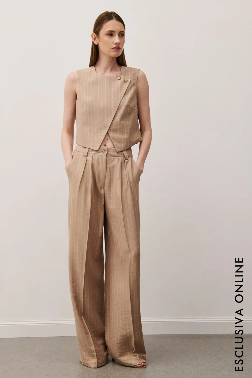 PANTALONE FULL LENGHT GESSATO BEIGE