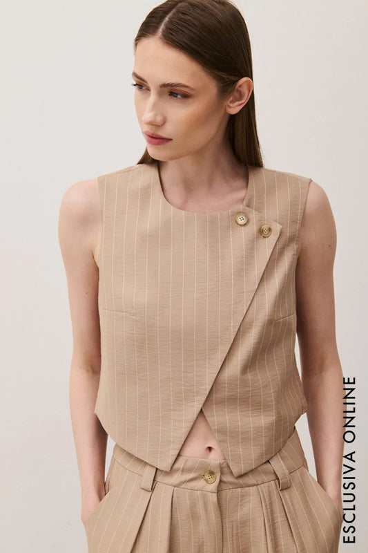 GILET ASIMMETRICO GESSATO CAMEL