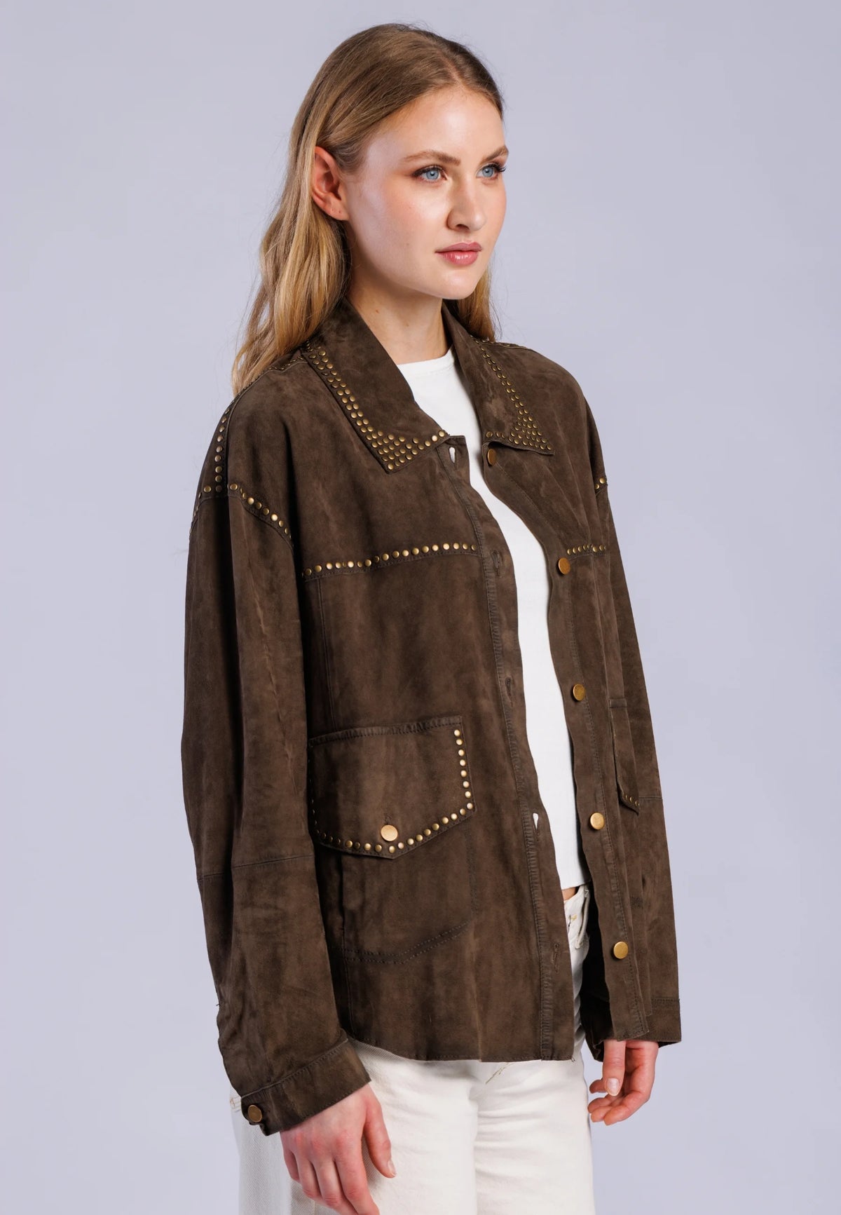 FREANKNATION GIACCA MARRONE IN VERA PELLE CON APPLICAZIONI