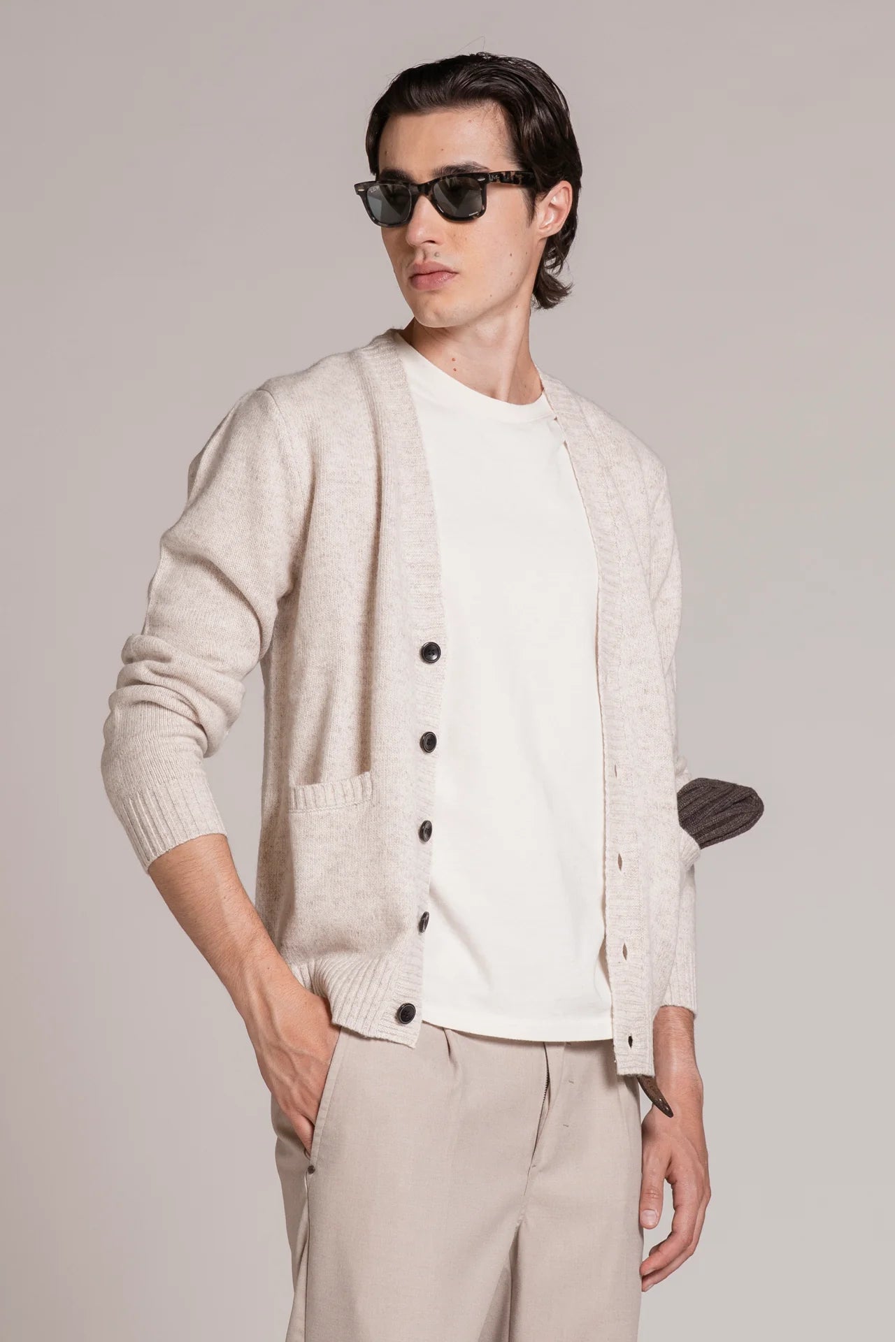 BYRNE CARDIGAN IN MOULINE'ECRU'