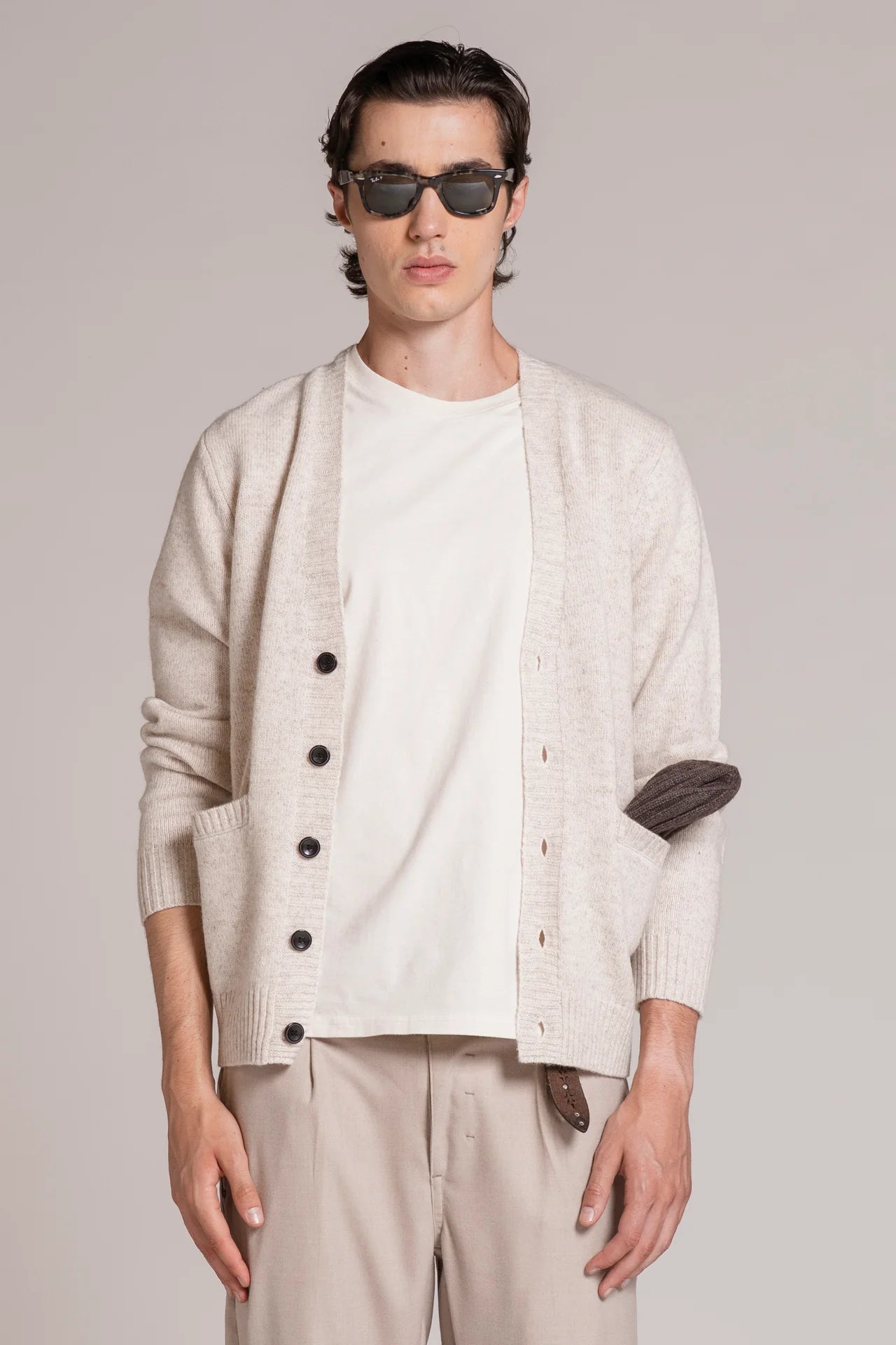 BYRNE CARDIGAN IN MOULINE'ECRU'