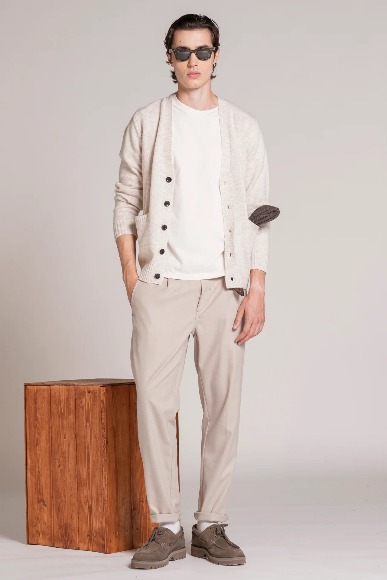 BYRNE CARDIGAN IN MOULINE'ECRU'