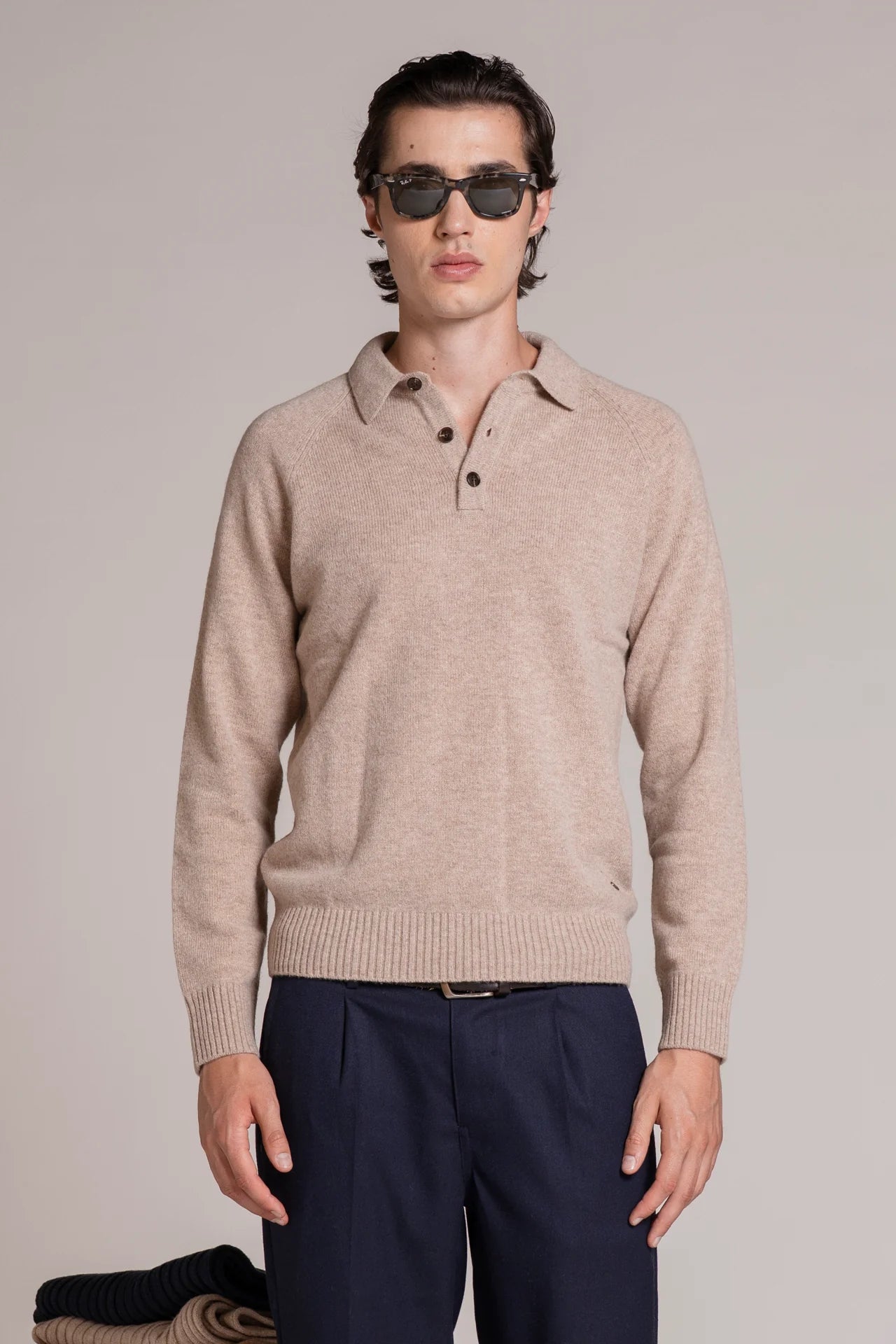 COLIN POLO SWEATER IN LAMBSWOOL LT. BEIGE