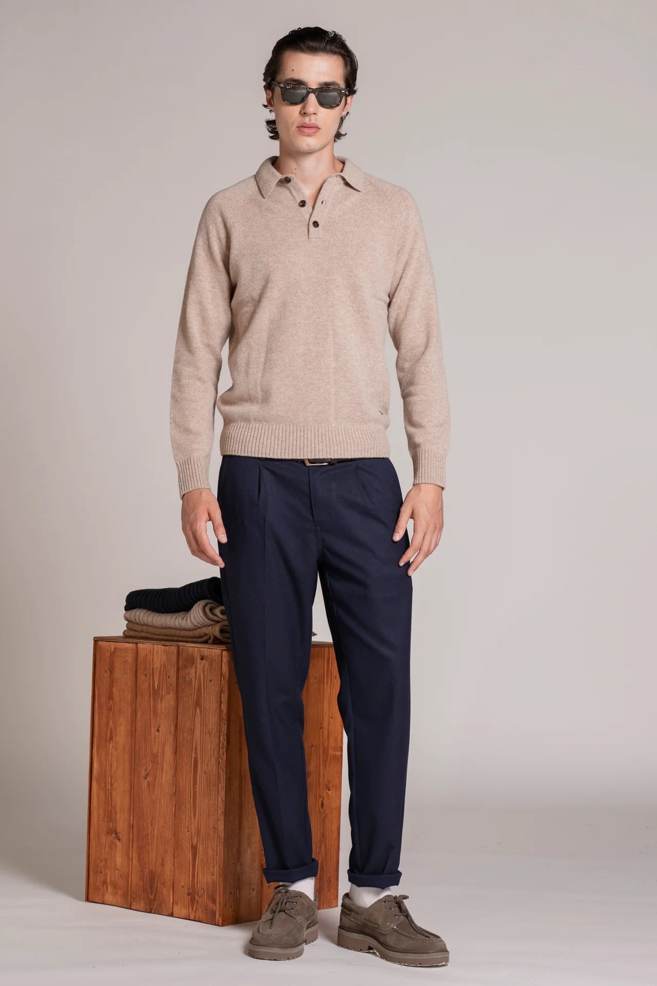 COLIN POLO SWEATER IN LAMBSWOOL LT. BEIGE