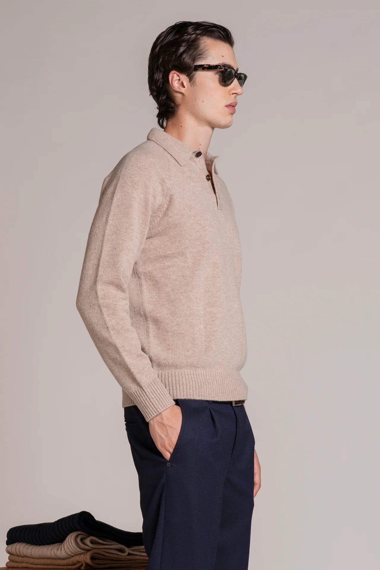 COLIN POLO SWEATER IN LAMBSWOOL LT. BEIGE