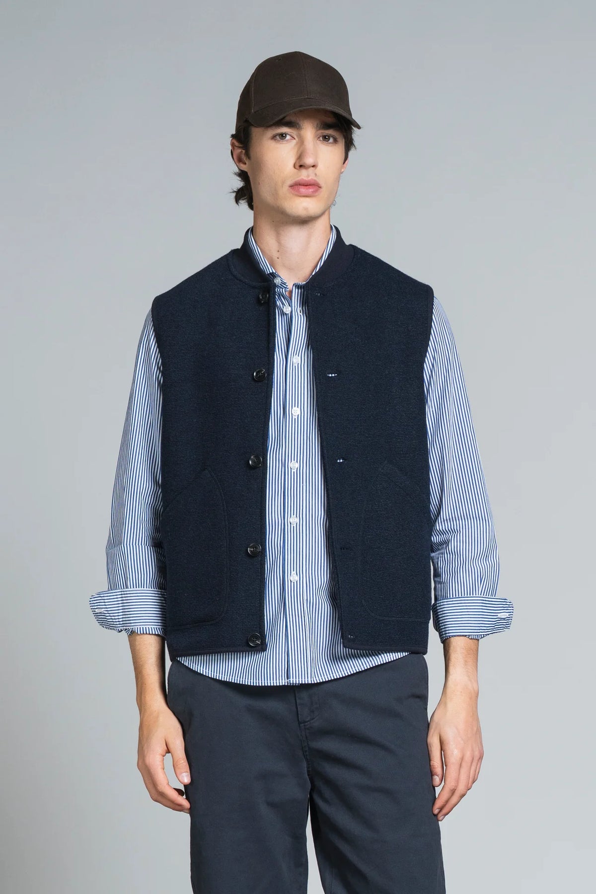 IMPURE DEAN GILET IN LANA COTTA NAVY