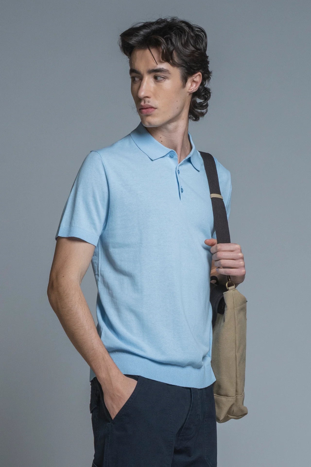 JOYCE POLO IN COTONE CREPE SKY