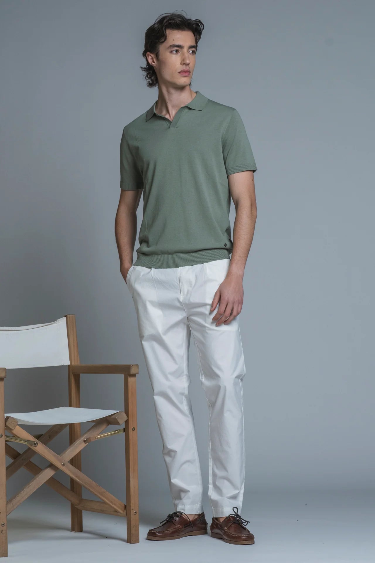 CLARK SWEATER POLO SKIPPER IN COTONE CREPE LT.GREEN