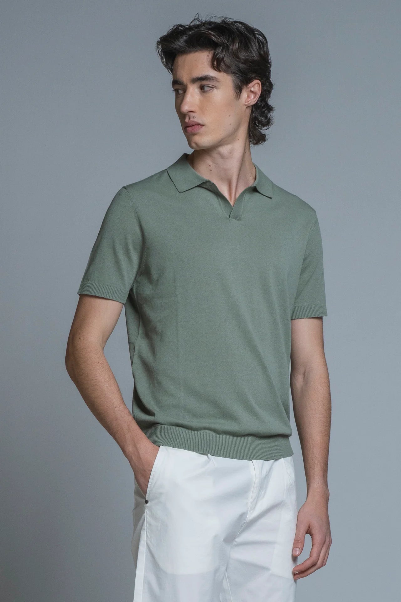 CLARK SWEATER POLO SKIPPER IN COTONE CREPE LT.GREEN