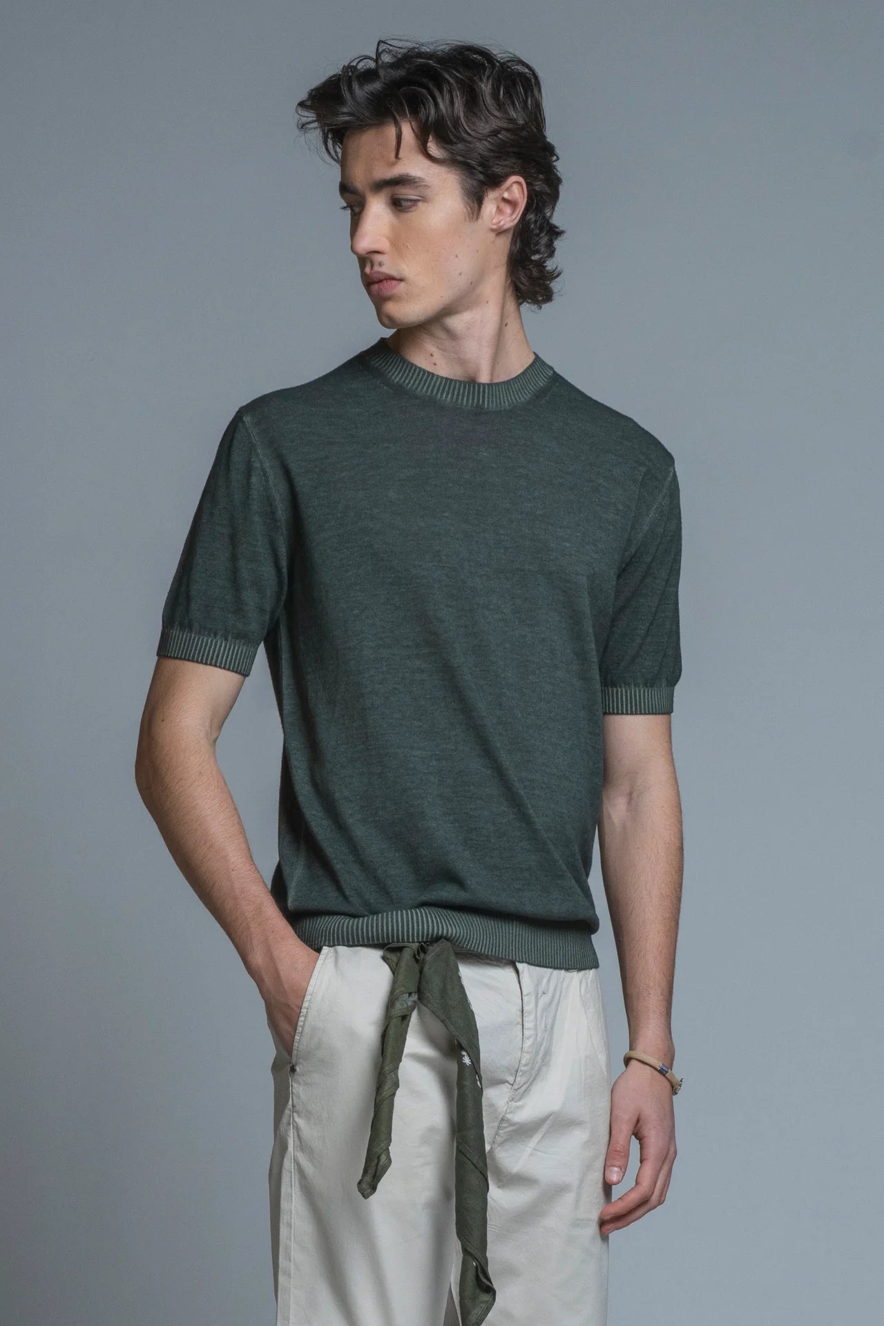 SAMUEL T-SHIRT IN COTONE CREPE GREEN