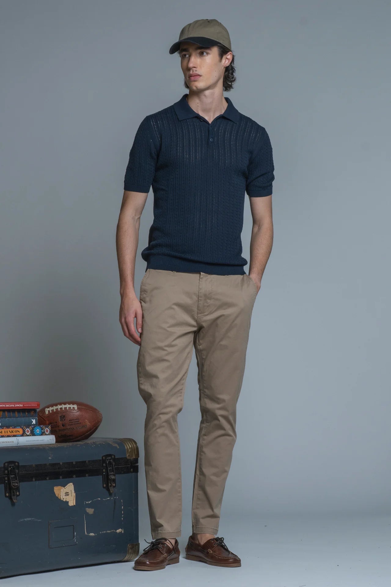 HILLS POLO CABLE IN COTONE CREPE NAVY