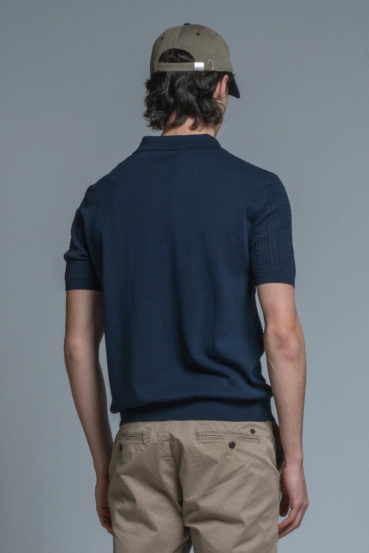HILLS POLO CABLE IN COTONE CREPE NAVY