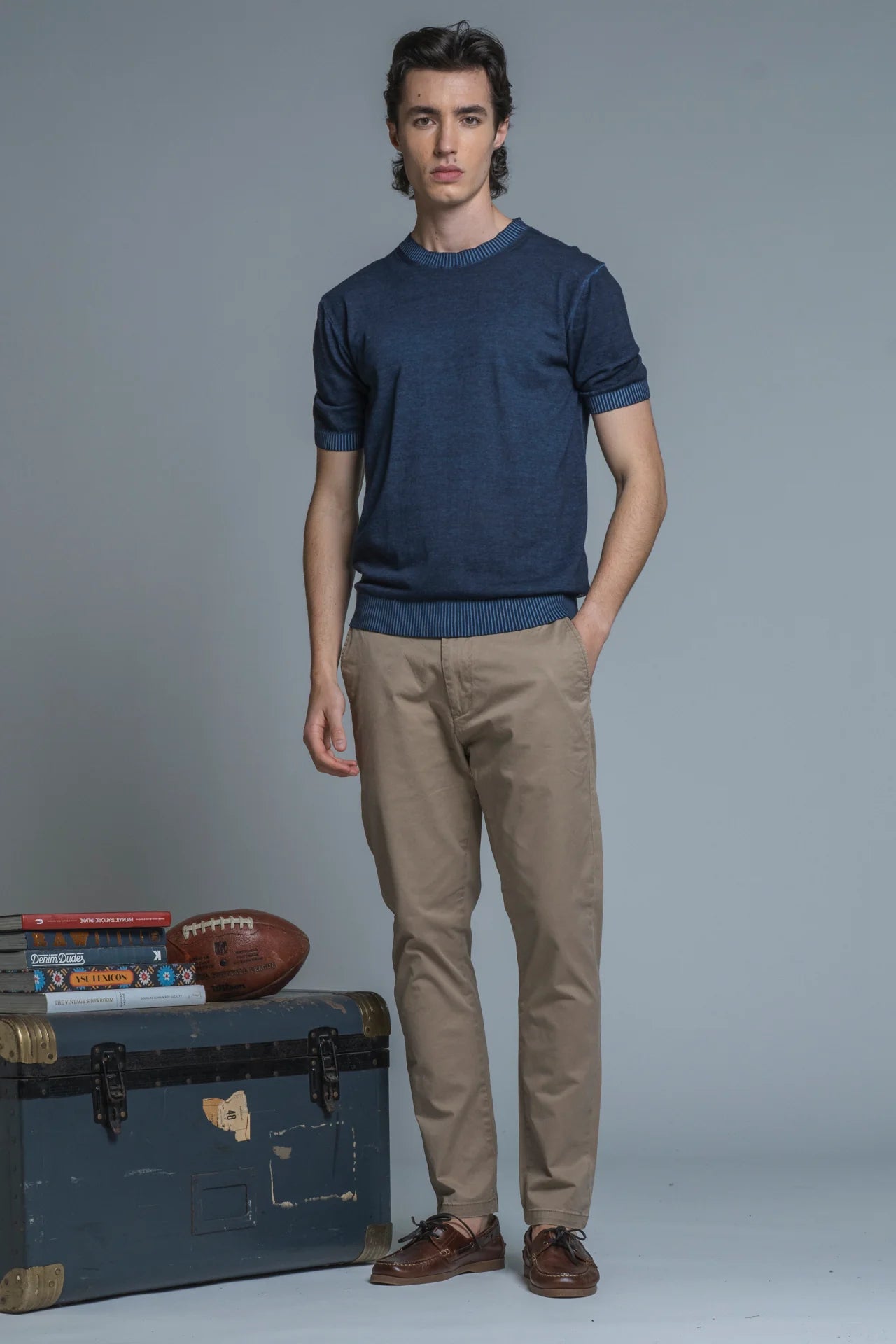SAMUEL T-SHIRT IN COTONE CREPE NAVY