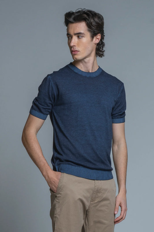 SAMUEL T-SHIRT IN COTONE CREPE NAVY