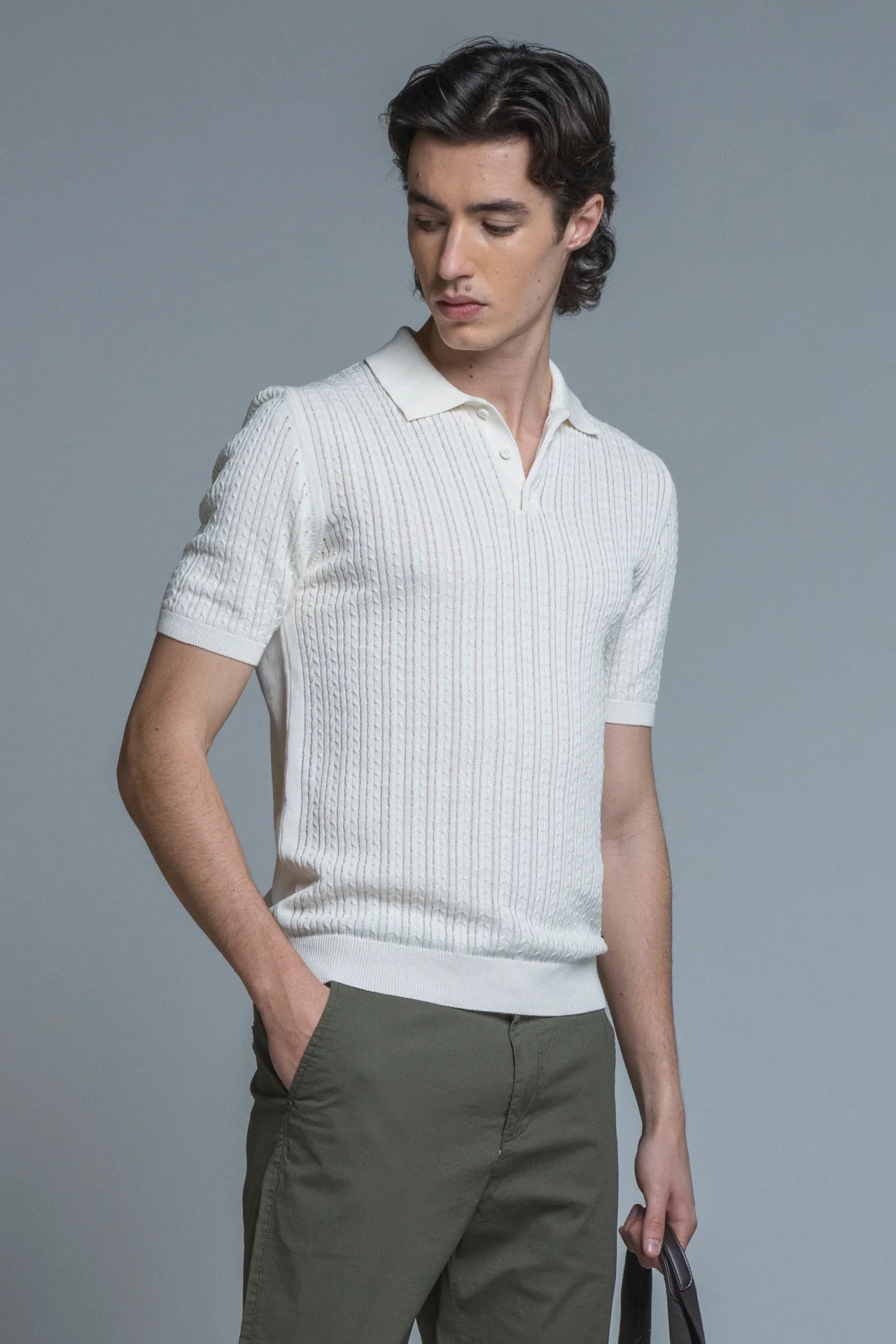 HILLS POLO CABLE IN COTONE CREPE WHITE