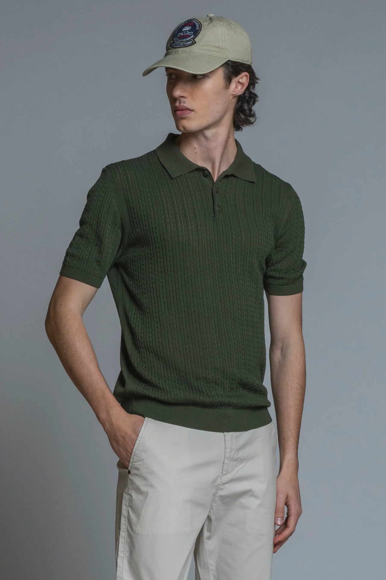 HILLS POLO CABLE IN COTONE CREPE GREEN