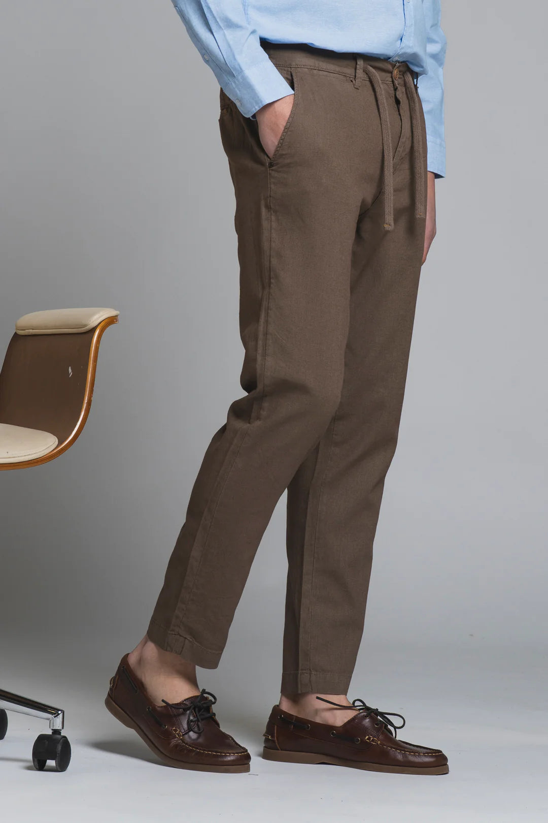 MILES PANTALACCIO IN MISTO LINO CHOCCOLATE