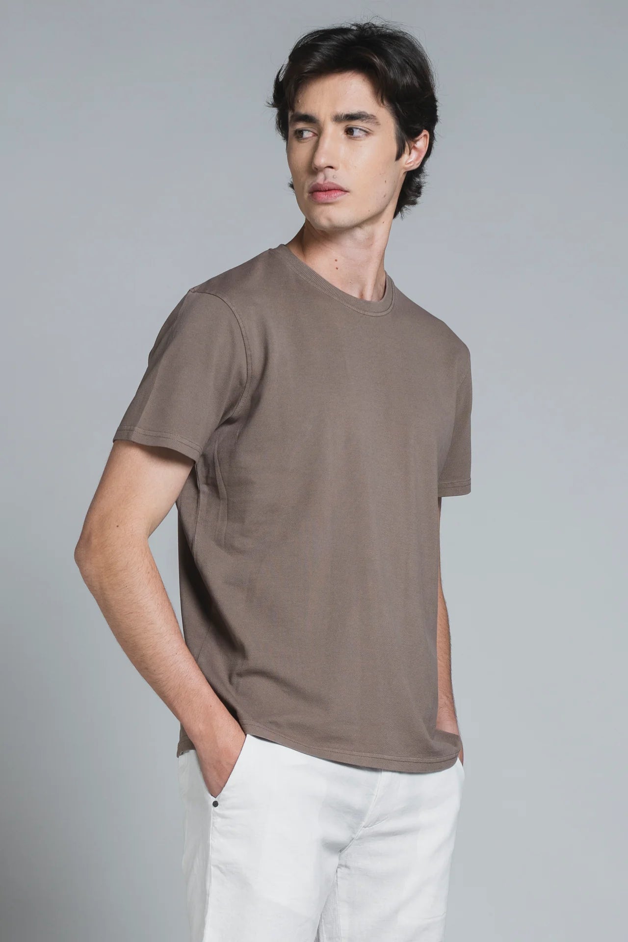 JOSHUA T-SHIRT IN PIQUET STRETCH BROWN