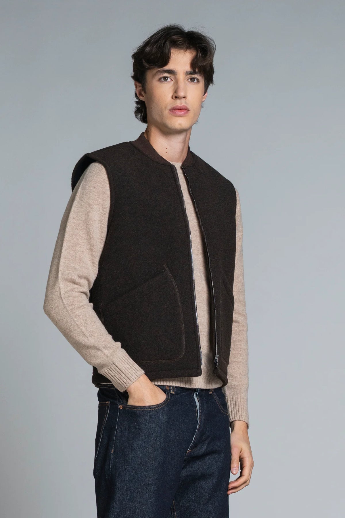 IMPURE TERRY GILET IN LANA COTTA BROWN