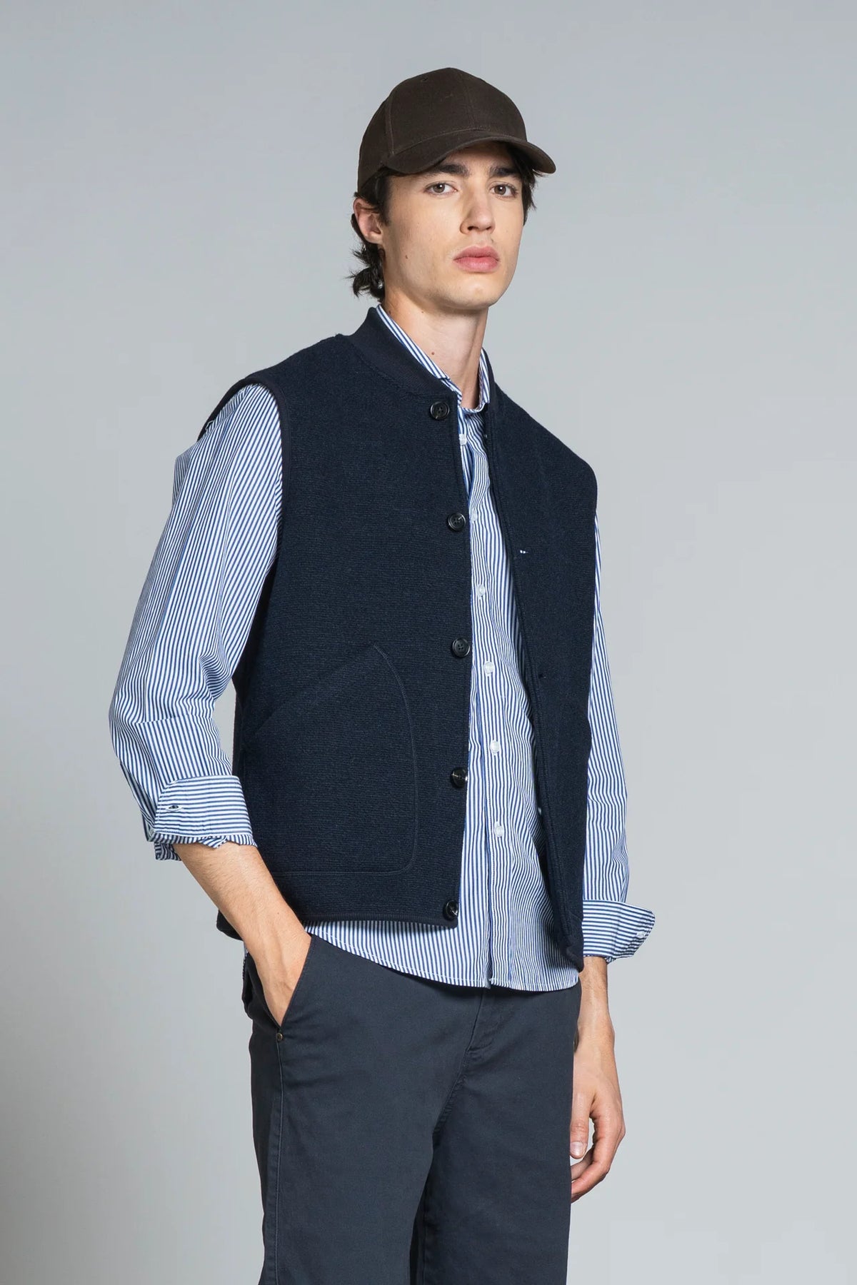 IMPURE DEAN GILET IN LANA COTTA NAVY