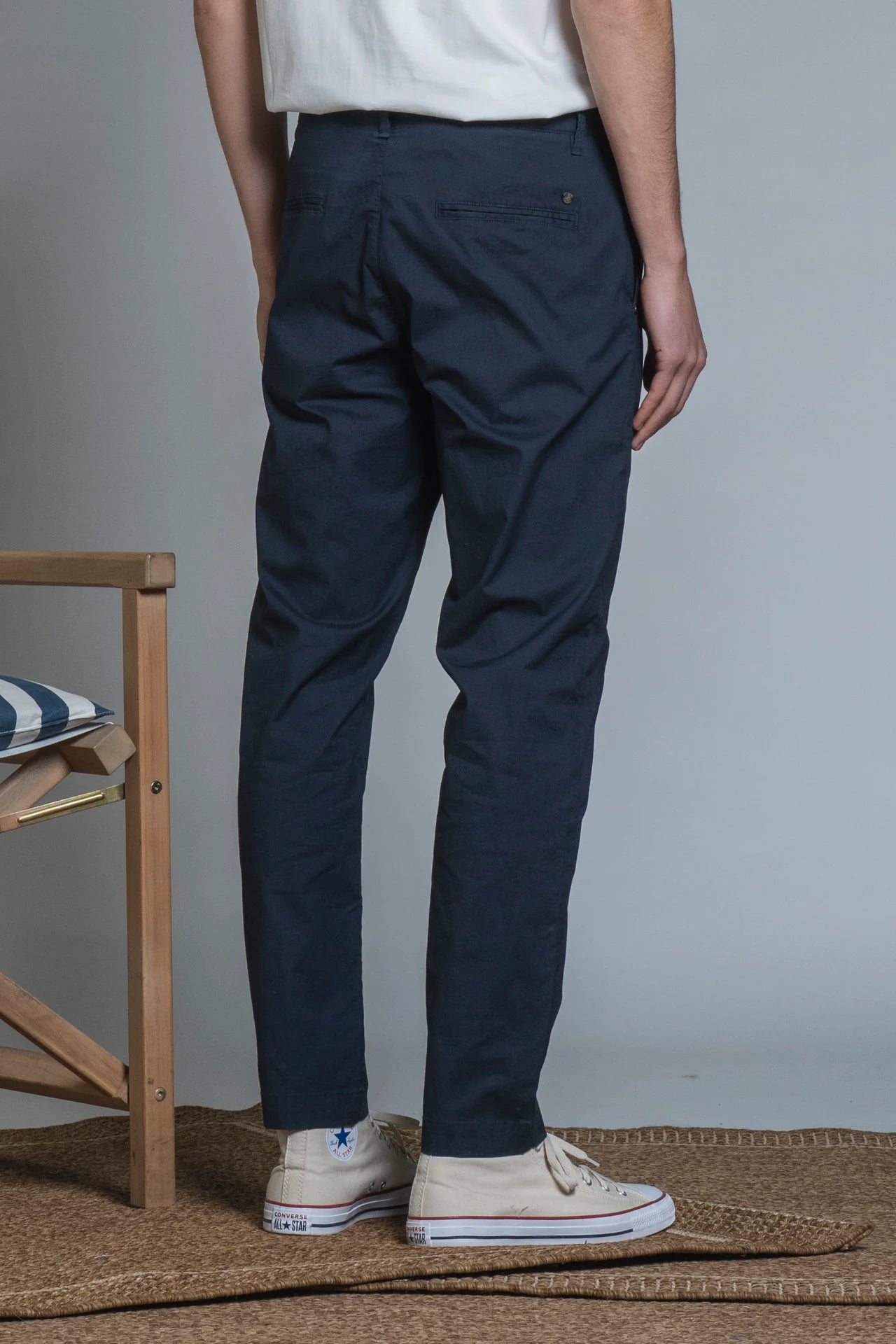 MIHARA CHINO LONG PINCES IN POPELINE NAVY