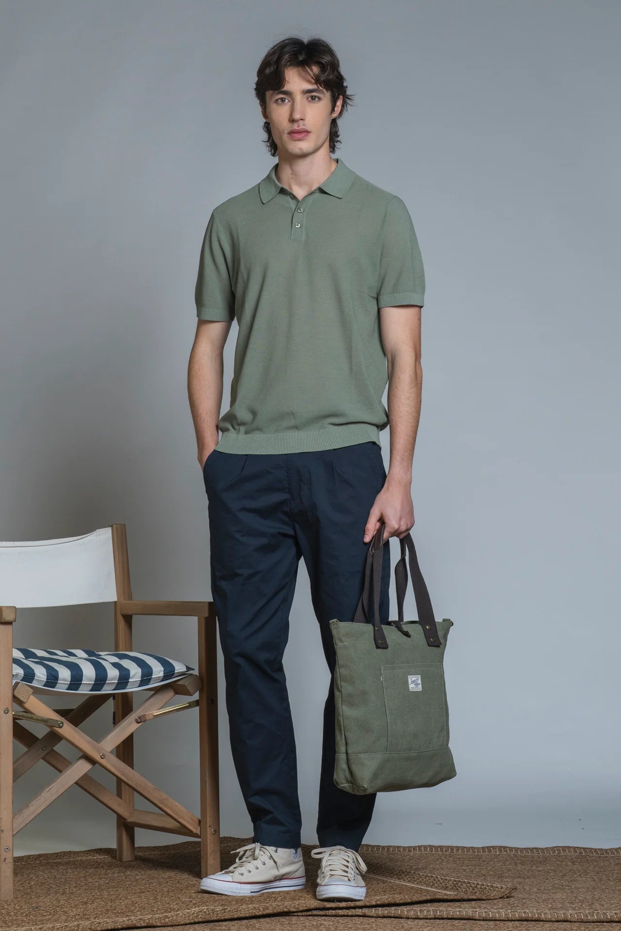 MIHARA CHINO LONG PINCES IN POPELINE NAVY