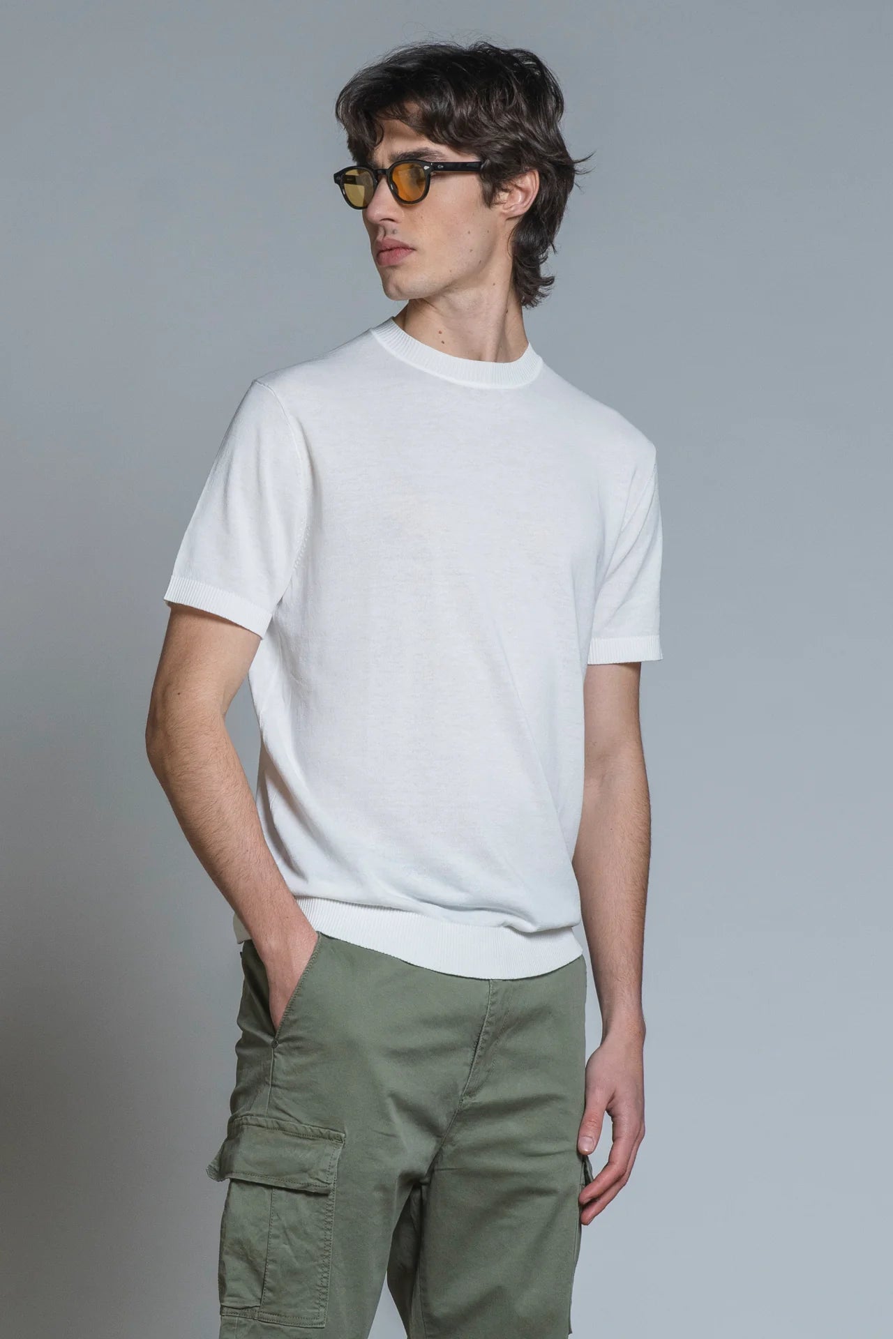 SAMUEL T-SHIRT IN COTONE CREPE OFF WHITE