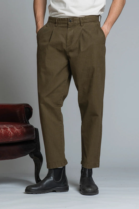 IMPURE PANTALONE KYSON PINCES LUNGA IN HERRIGBONE MUD