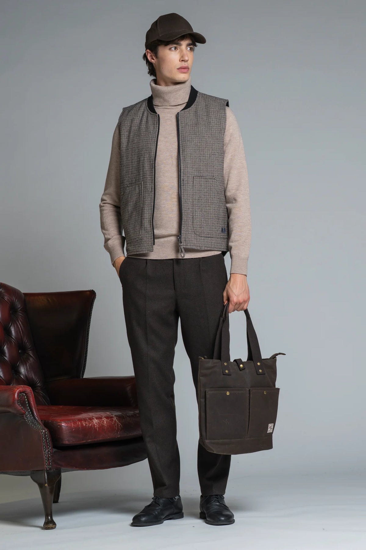 IMPURE GILET IN PIED DE POULE REVERSE IN MIXED WOOL