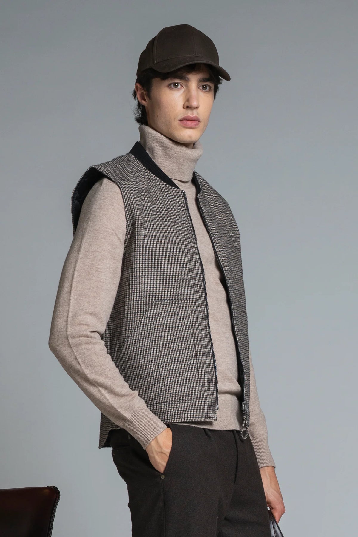 IMPURE GILET IN PIED DE POULE REVERSE IN MIXED WOOL