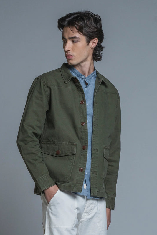 ETIENNE CPO JACKET IN CANVAS VERDE MILITARY