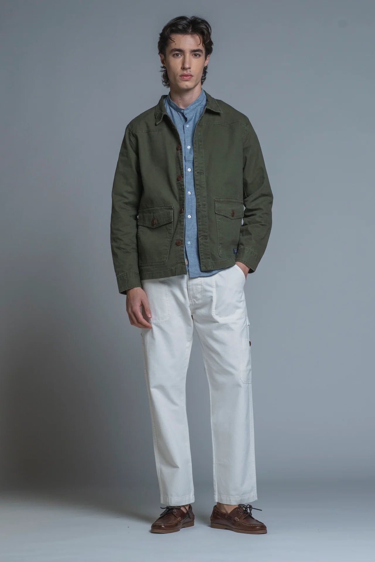 ETIENNE CPO JACKET IN CANVAS VERDE MILITARY