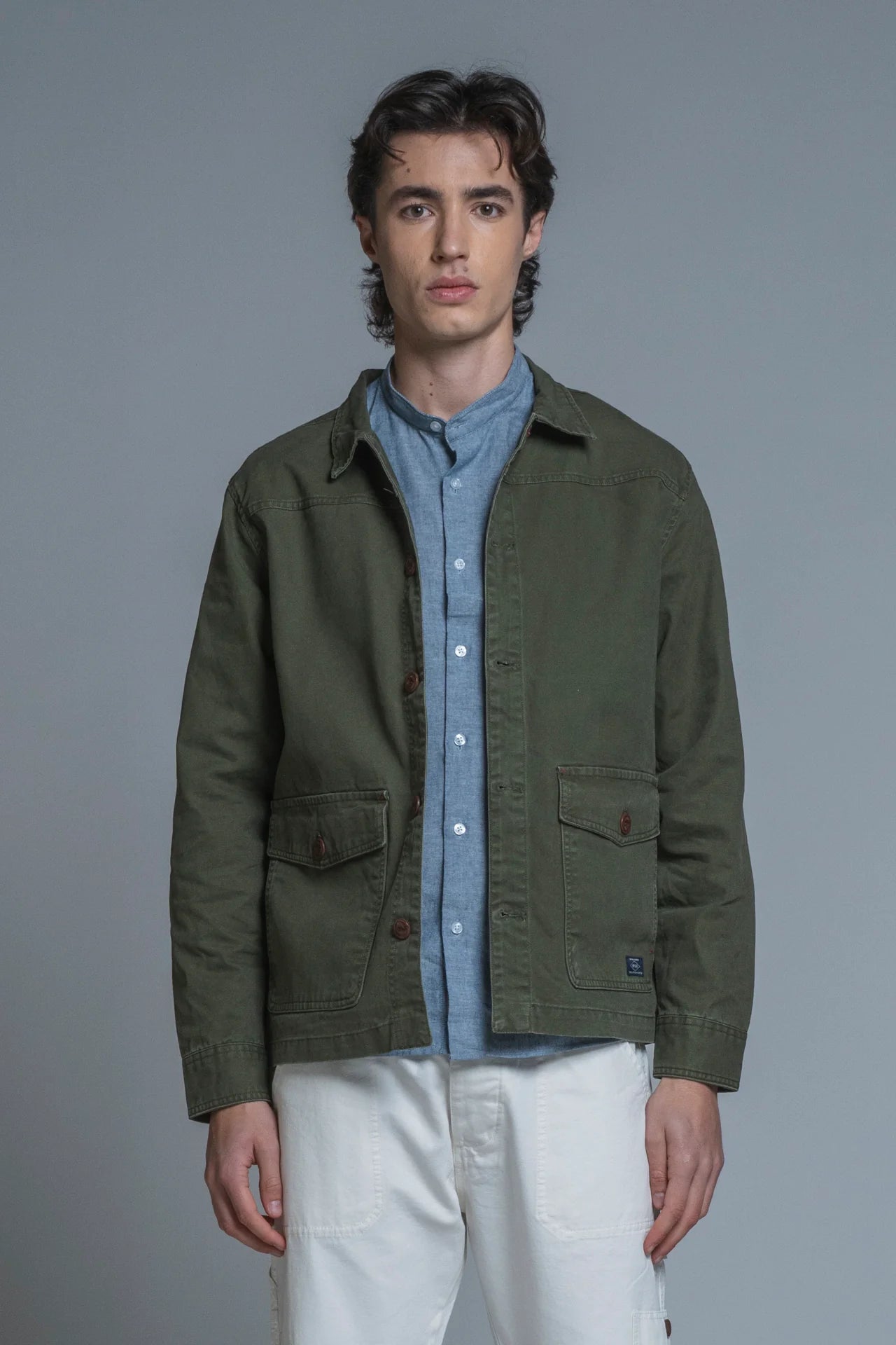 ETIENNE CPO JACKET IN CANVAS VERDE MILITARY
