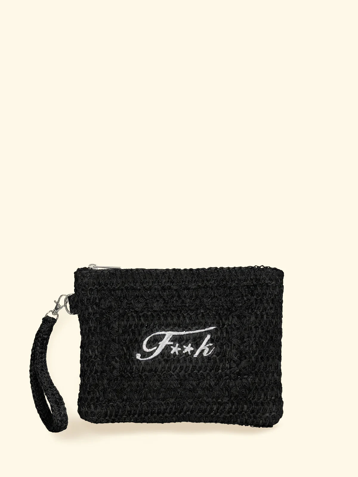 MINI POCHETTE F**K NERA IN RAFIA