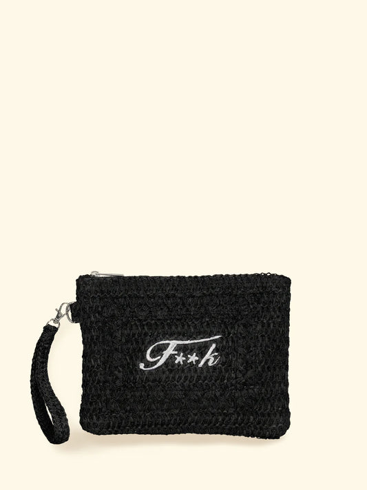 MINI POCHETTE F**K NERA IN RAFIA