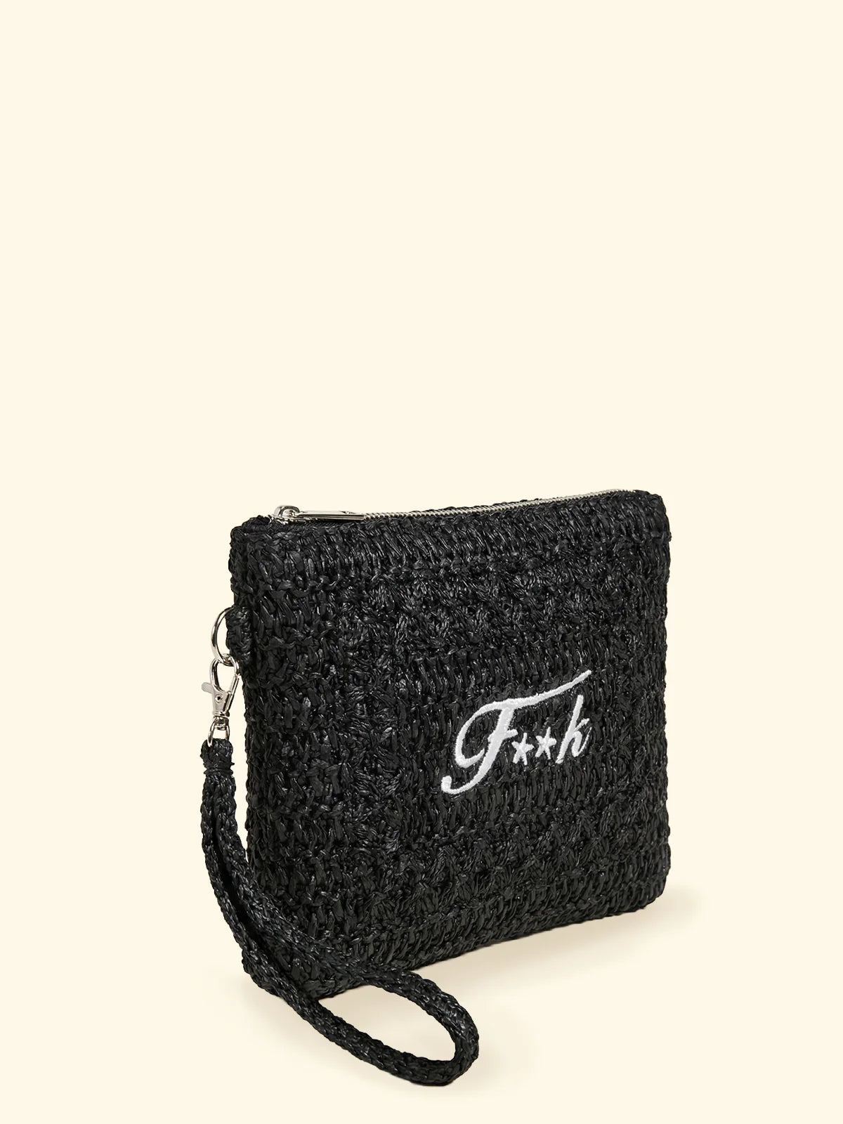 MINI POCHETTE F**K NERA IN RAFIA