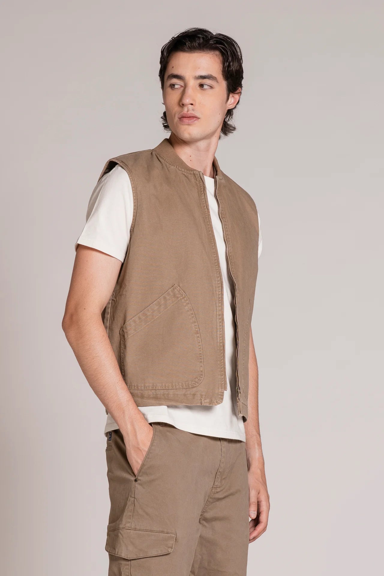 TEERY GILET IN CANVAS KAKI