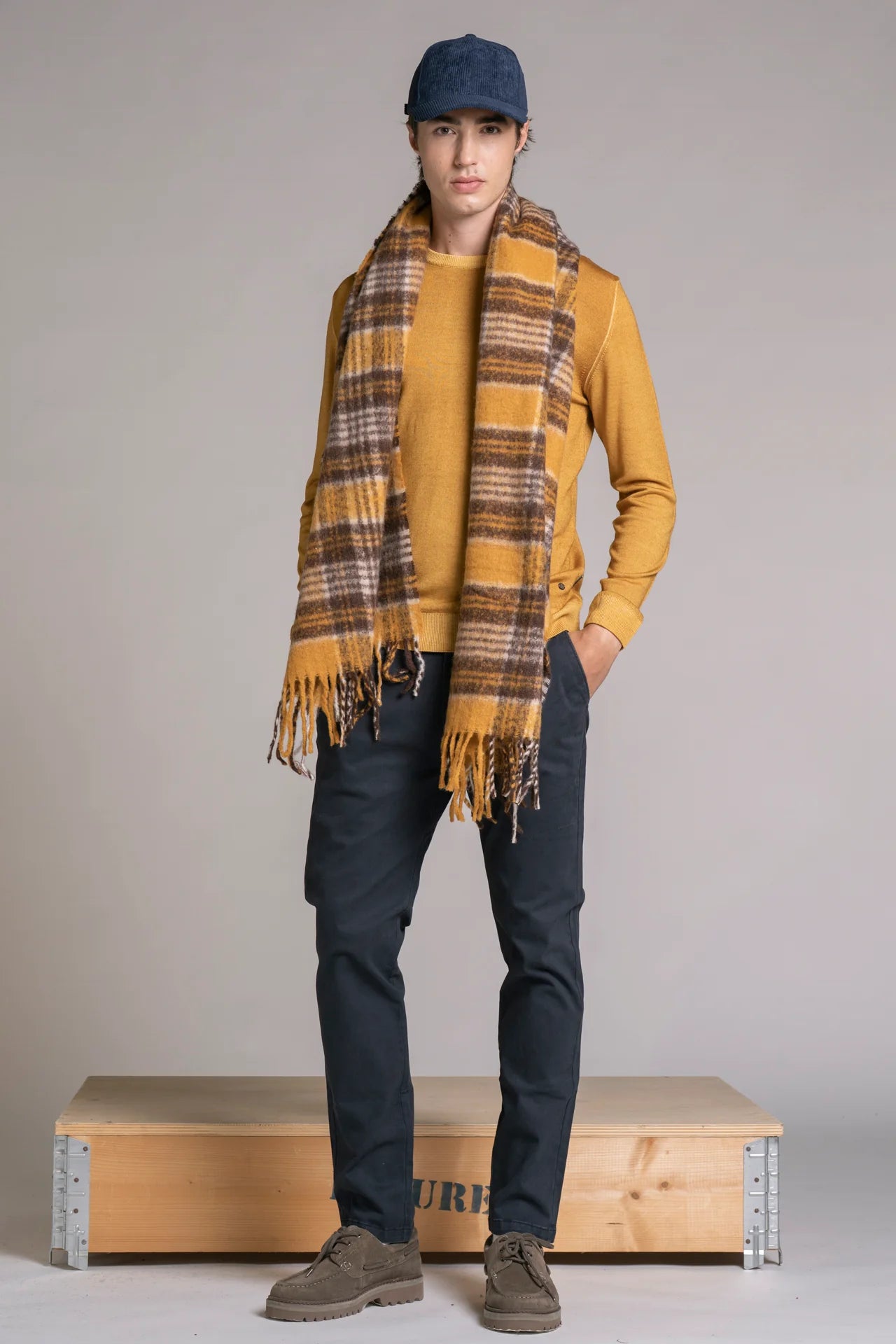 HERMAN SCIARPA FRANGE  CHECK YELLOW