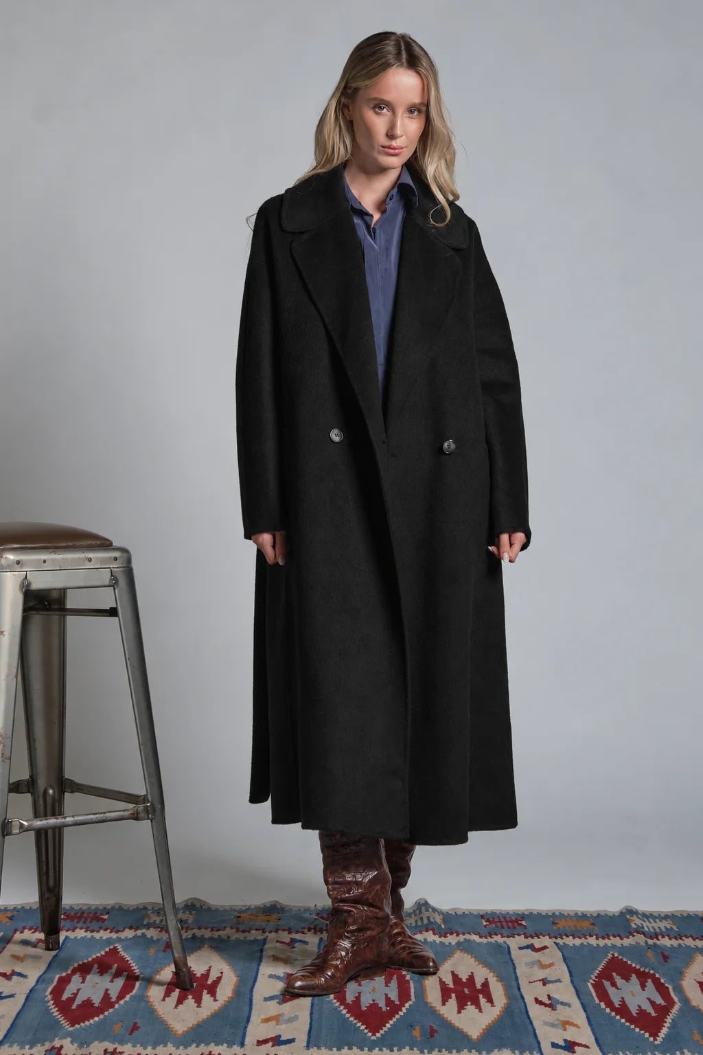 IMPURE CLAIRE CAPPOTTO LUNGON IN MIXED WOOL BLACK