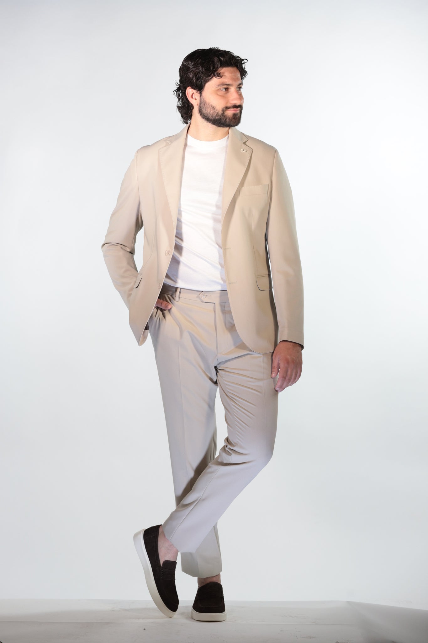 RPL ABITO MONOPETTO IN FRESCO LANA BEIGE