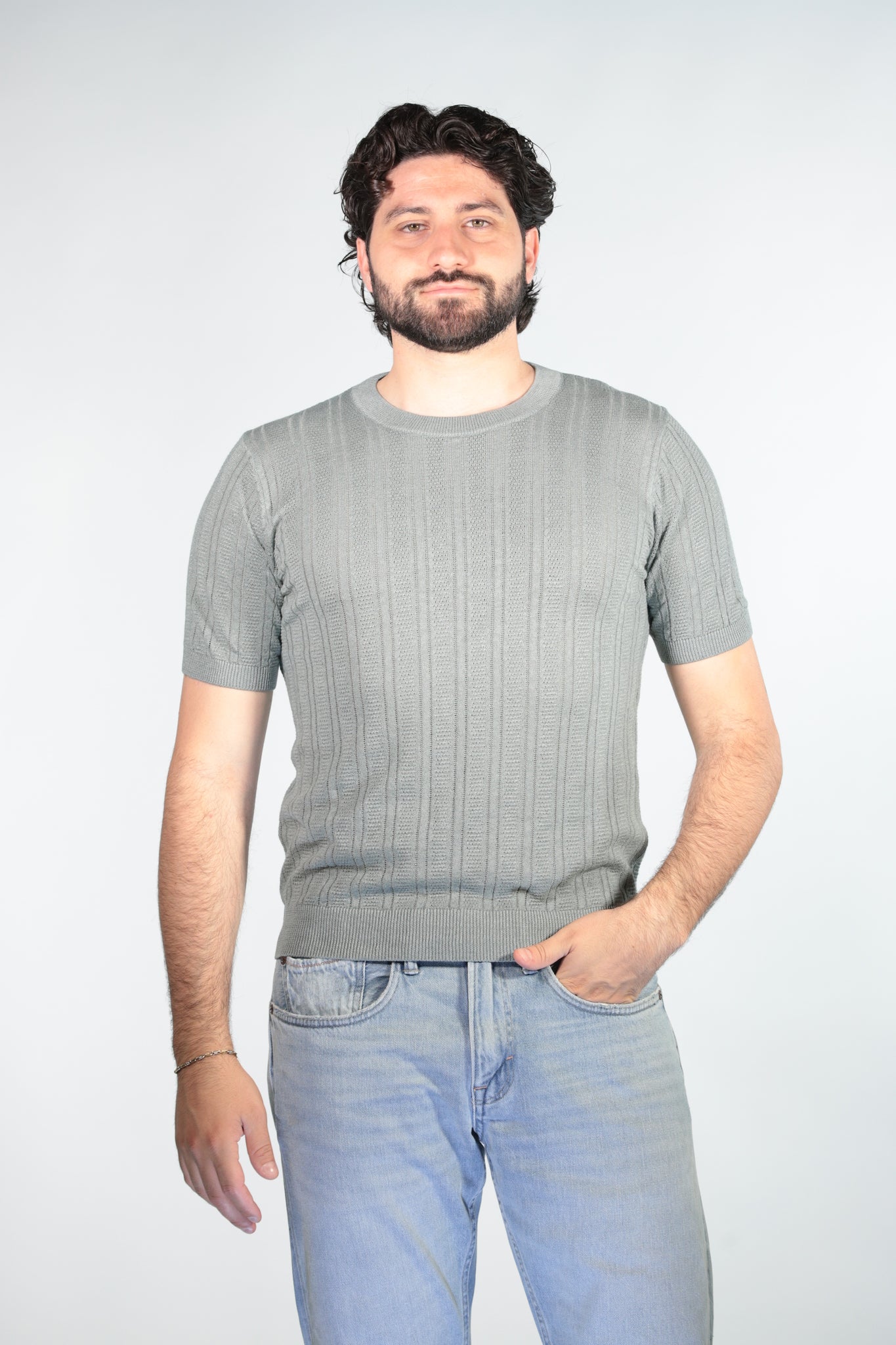RETOIS T-SHIRT IN FILO TRAFORATA VERDE OLIVA