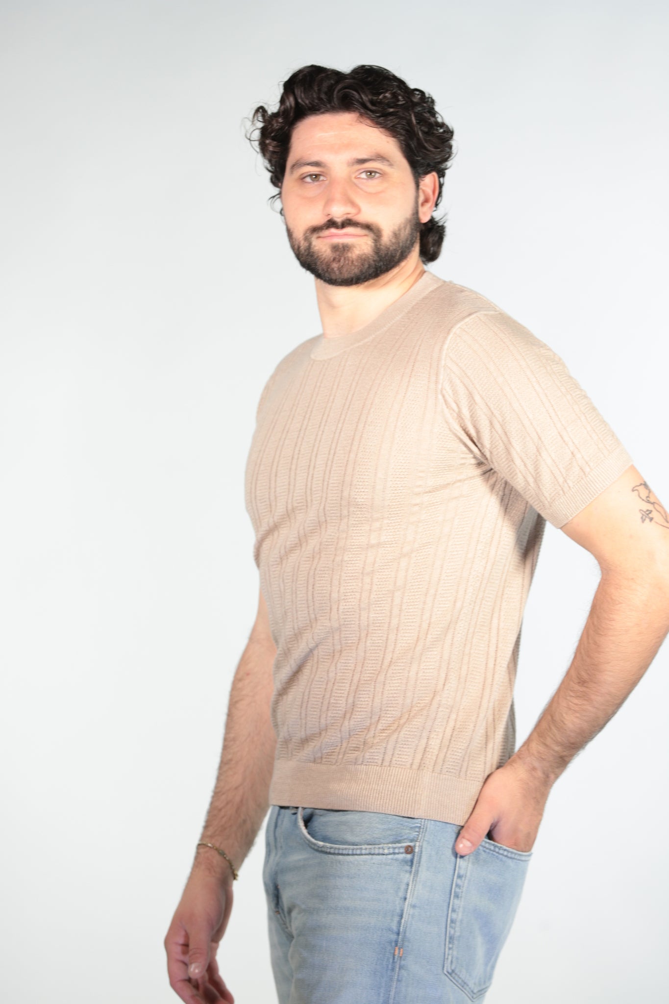 RETOIS T-SHIRT IN FILO TRAFORATA BEIGE