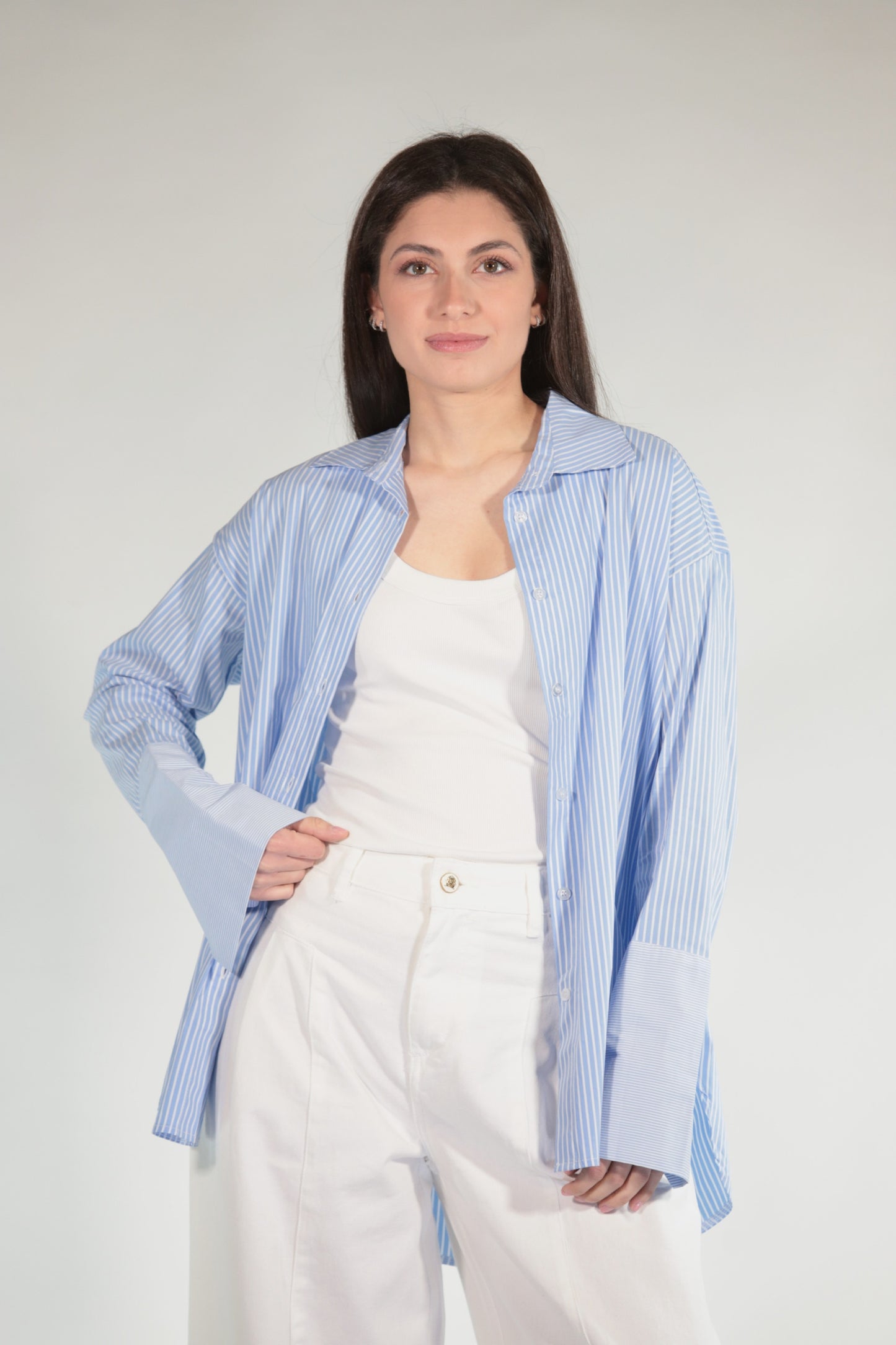 CAMI CAMICIA POPELINE A RIGHE SKY